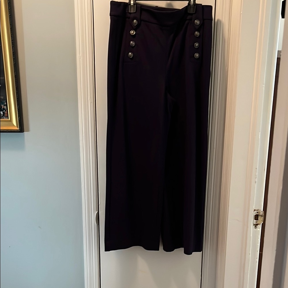 Stylish Navy Sailor style Wide-Leg Pants with Button Detail